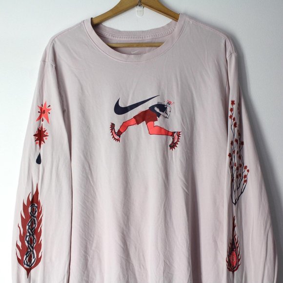 The NIKE TEE men's XL running long sleeve Dri-Fit shirt pink graphic print logo - Picture 6 of 12